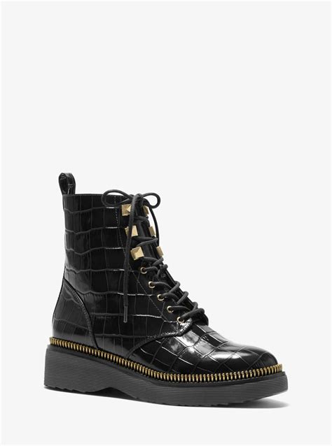 michael kors haskell crocodile embossed leather combat boot|Haskell Crocodile Embossed Leather Combat Boot .